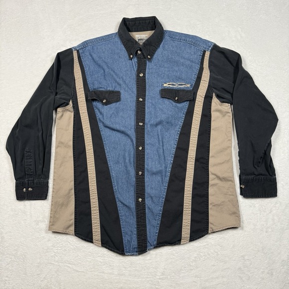 Vtg Express Rider Denim‎ Western Shirt Mens XL Blue Blue ColorBlock Southwestern - Picture 2 of 7